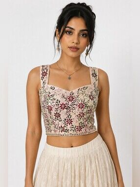 Mera Jogan Mirror Embellished Y2K Crop Top Bustier Boho Festival